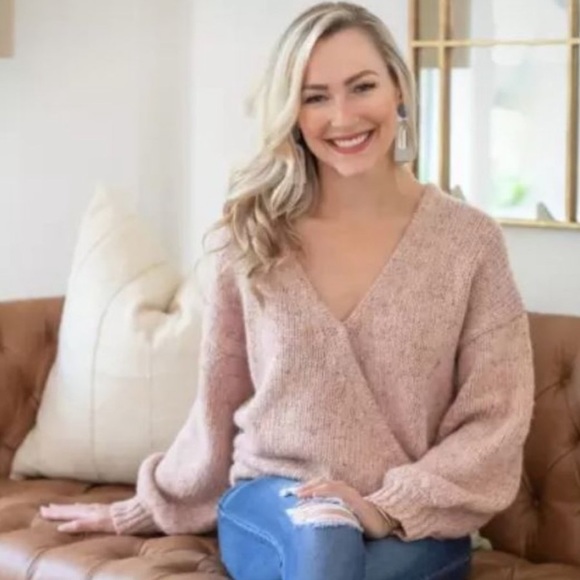 Madewell pink chunky knit sweater women size Small wrap front pullover - Picture 3 of 12